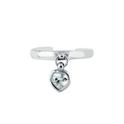 Sterling Silver Shiny Cubic Zirconia Dangle Heart Toe Ring