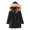 Black, variant on Winter Women Cotton Coat Drawstring Waist Slim Fit Waist Faux Fur Hood Fleece-lined Zip-up Press Button Closure Jacket Windproof Mid Length Outerwear