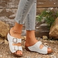 thumbnail image 3 of Modisza Womens Low Wedge Sandals Dressy Platform Open Toe Slides with Double Buckles Strap Casual Walking Slip on Summer Shoes White 9, 3 of 6