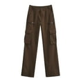 thumbnail image 4 of symoid Fall Cargo Pants Women- High Rise with Pockets Womens Fall Fashion 2022 Relaxed Fit Christmas and Thanksgiving Solid Women Fall Winter Clothes Coffee M, 4 of 5