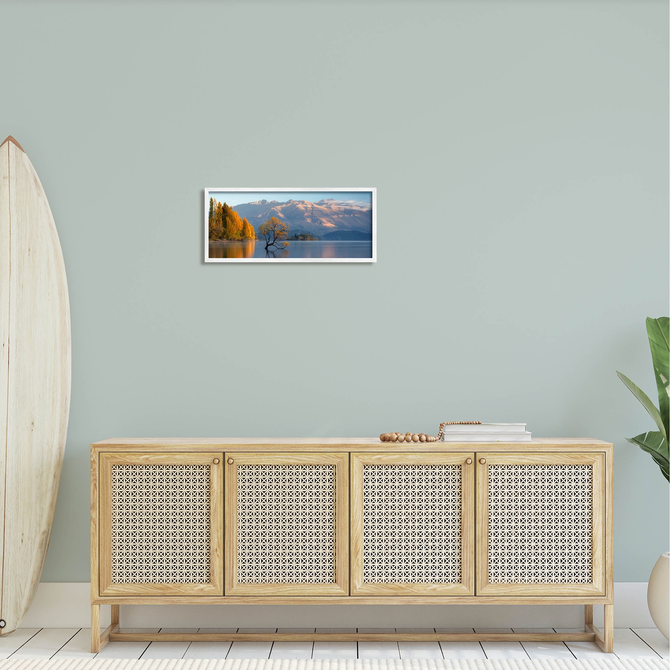 Relaxing Lake Reflection Distant Mountains Landscape Photograph White Framed Art Print Wall Art