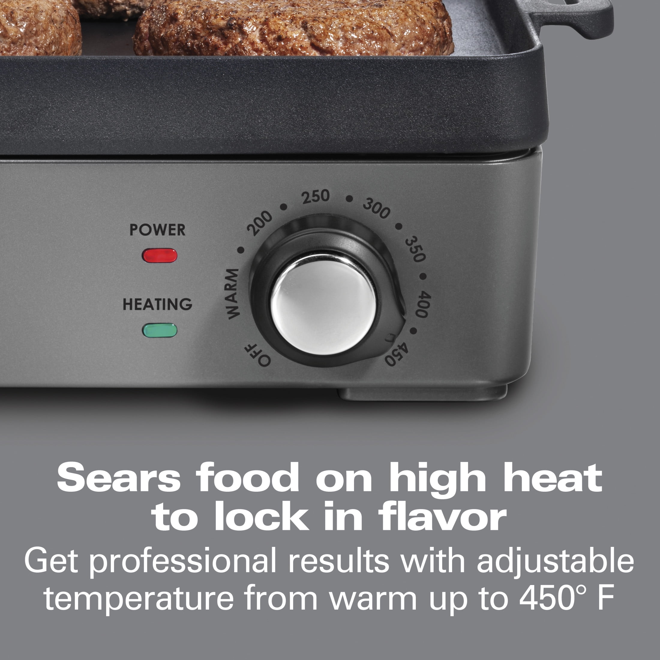 Hamilton Beach Professional Cast Iron Electric Grill, 10" x 16" Preseasoned Cooking Surface, Adjustable Temp. up to 450° F