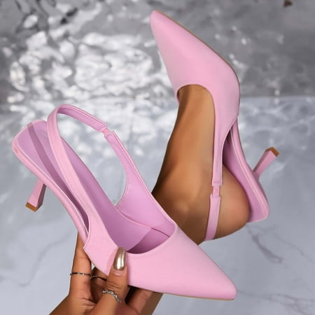 Bestselling  Women s Summer Large Size Satin High Heel Sandals  Shallow Mouth Backless  Comfortable High Heels  Party & Casual  Fashionable Women s Shoes  Elegant Heels | Sopatenor  Pink 39