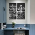 thumbnail image 3 of Black and White Wall Art Canvas New York City Night Scenes Modern Cityscape Building Artwork Picture Painting for Bedroom Home Office Living Room Decor 12”x12“x4 Panels, 3 of 6