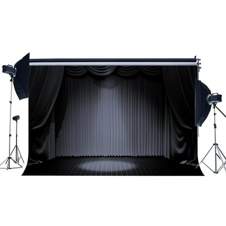 MOHome Polyster 7x5ft Photography Backdrop Stage Lights Black Curtain Vintage Retro Floor Interior Theater Backdrops for Kids Children Adults Portraits Background Photo Studio