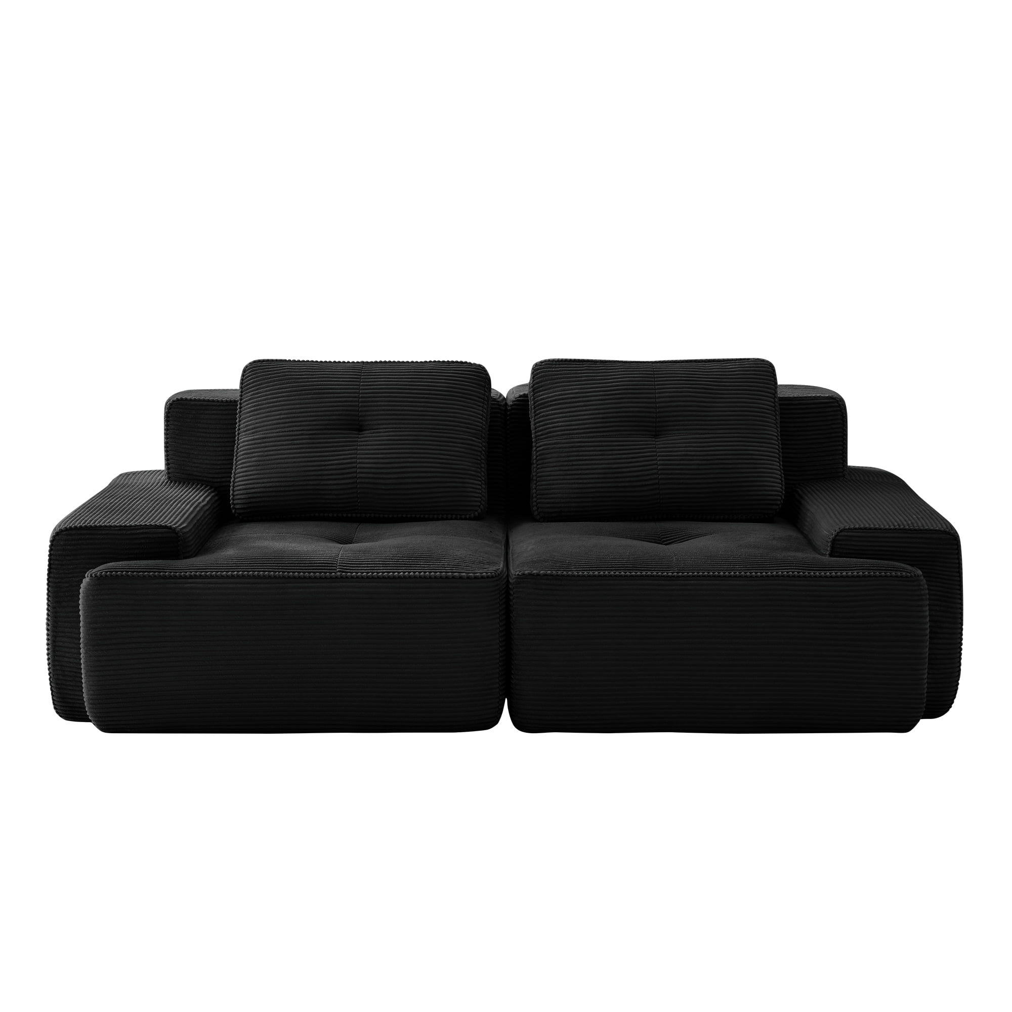 Aukfa Corduroy Modular Sectional Sofa; 29.5" Deep Seat Loveseat, Pearl-Like Trim, Black