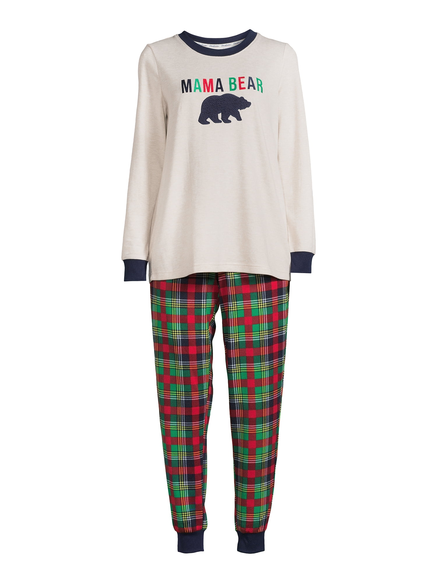 Dearfoams Women's Plaid Bear Matching Family Pajamas Set, 2-Piece, Sizes S-3X