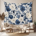 thumbnail image 2 of Navy Blue Beige Peony Tapestry for Bedroom Wall Hanging Tapestry, Vintage Floral Blossom Botanical Ceiling Backdrop Tapestries Poster Blanket Wall Decor for Teens Room Living Room Dorm 39" x 59", 2 of 8