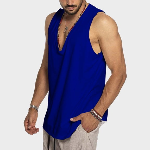 Dxzfnsa Mens V Neck Tank Tops Big and Tall Men's Casual Cotton Sleeveless Shirts Lightweight Solid Color Gym Workout Vests