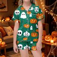 thumbnail image 2 of Kids Halloween Pajamas Size 2-3 Years Nightwear Full Print Short Sleeve Top with Elastic Shorts Soft Girls Pajama Set Green, 2 of 6
