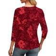 thumbnail image 3 of Xuyuer 3/4 Length Sleeve Womens Tops Casual V Neck Shirts Soft Basic Tees Business Work Blouses Floral Printed Cute Tunic Tops, 3 of 6