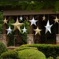 thumbnail image 5 of Hanging Star Decoration, Christmas Decoration Star Decoration Party, 4th of July Star Home Decorations, Ultra Lightweight, Fabric Covered, Fold Flat Metal Frame (32 inch, Gold Metallic Mesh), 5 of 6