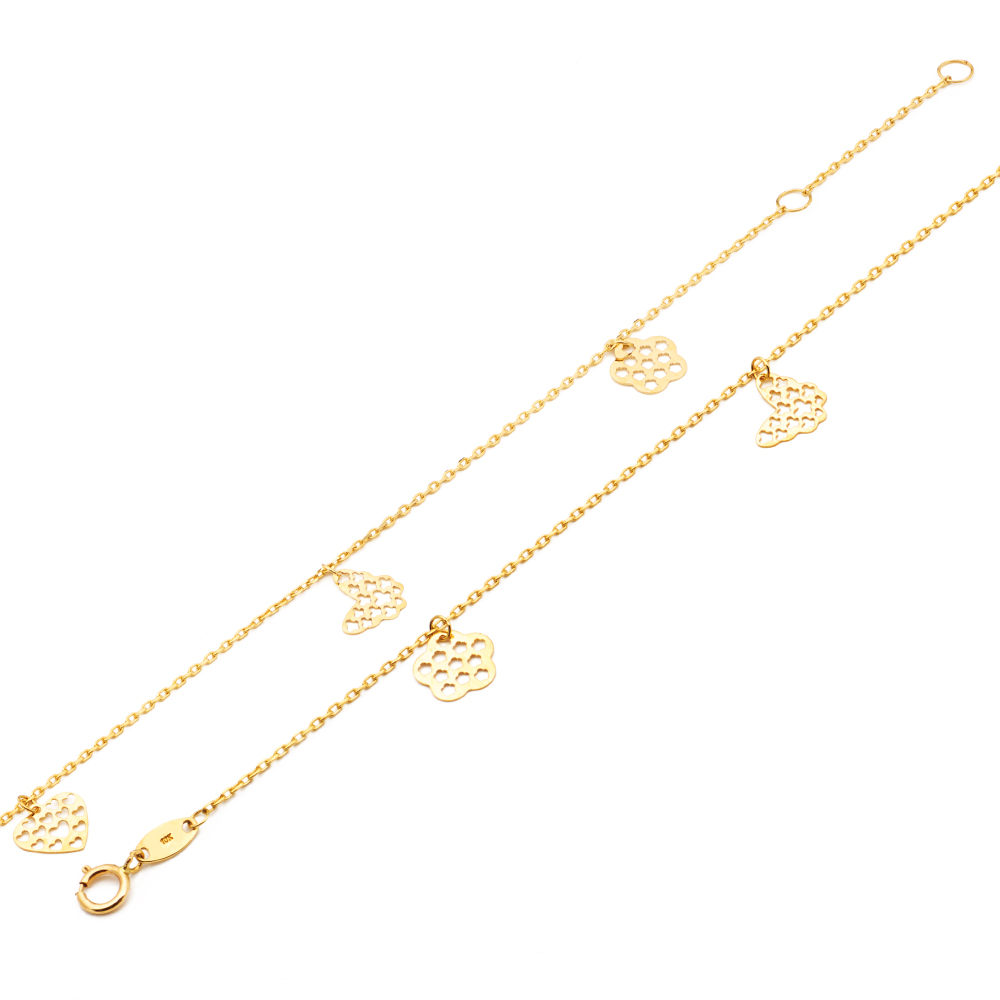 LOVEBLING 10K Yellow Gold .50mm Diamond Cut Rolo Chain w/Flower, Butterfly, Heart pendants Anklet Adjustable 9"-10" (#13)