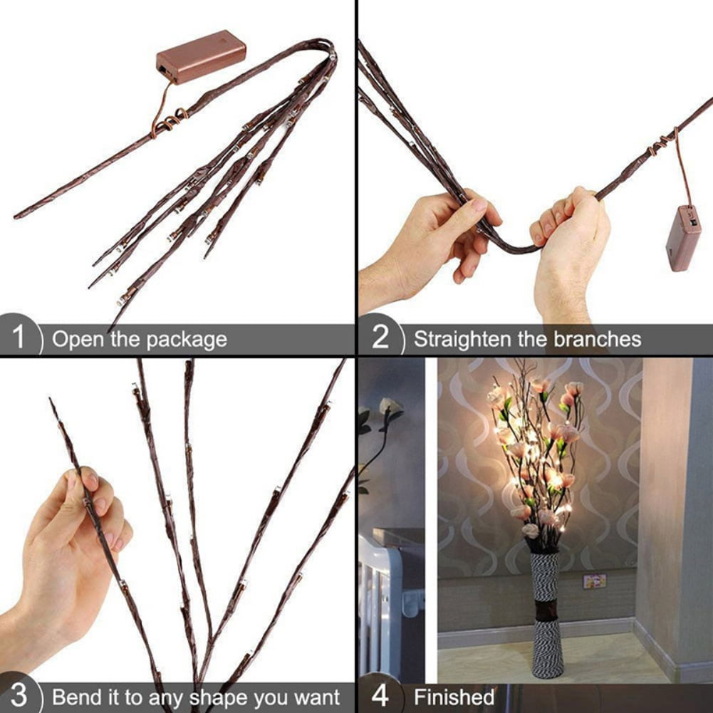 LED Branch Light Battery Operated Lighted Branch Vase Filler Willow Tree Artificial Little Twig Power 20 LED for Home Romantic Decoration Pack of 5