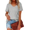 thumbnail image 1 of Camiseta de manga corta con cuello en V para mujer, jersey de Color sólido, informal, elegante, suave, versátil, cómodo, Tops, 1 of 4