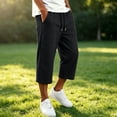 thumbnail image 5 of CONROSES Men's Capri Sweatpants Baggy Wide Leg Sweat Pants for Men Solid Elastic Waist Drawstring Fall Athletic Jogger Trousers with Pocket, 5 of 6