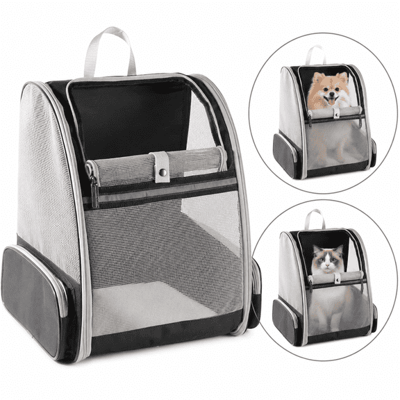 Mesh Backpack Cat Carrier Backpack, Breathable Dog Carriers for Small Dogs, Large Eyeglass Travel Pet Carrier Bubble Backpack for Cat Dog Travel Accessories, Black
