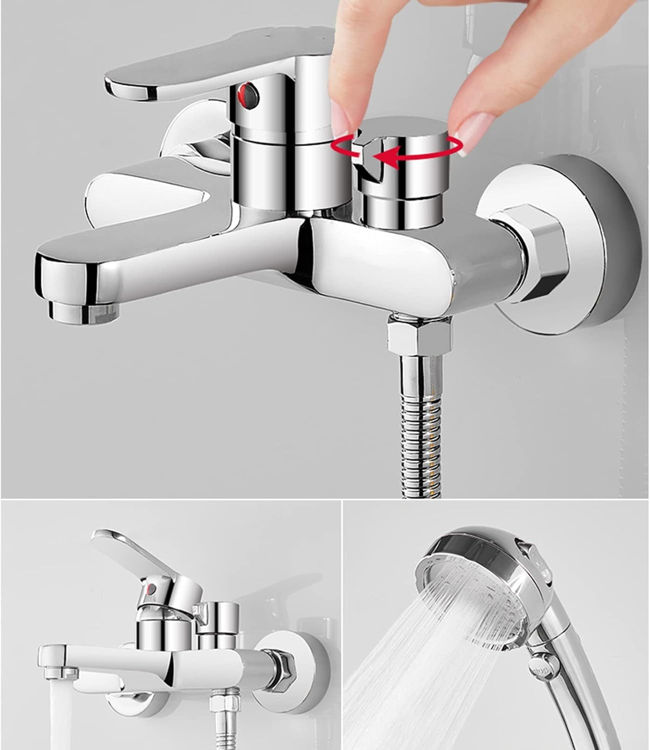 Bath Mixer Tap with Shower Attachment Bathtub Faucet Wall Mounted Shower Faucet Hot and Cold Water Brass 2 Holes Bathroom Faucet Chrome Plated-B