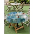 thumbnail image 4 of Outdoor Tablecloth with Umbrella Hole for Patio/Picnic/Party/Camping, Blue Green Waterproof Table Cloth Round Cover Washable, Modern Abstract Minimalist Texture Watercolor (Dia 60"), 4 of 9