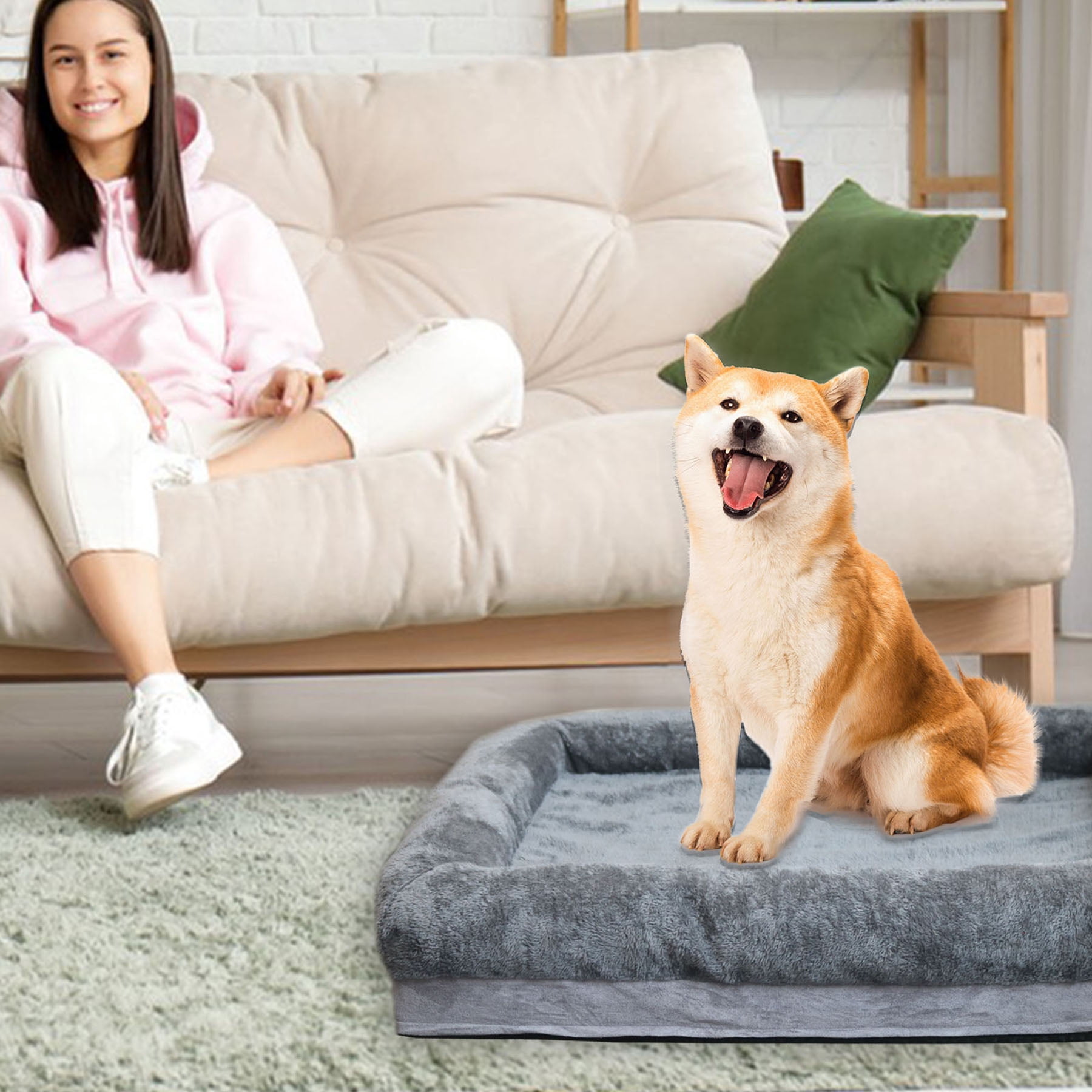 S-HOME Memory Foam Extra Large Dog Bed Waterproof Couch with Removable Cover Design Non-Slip Bottom For Extra Large Dogs, Width 26In