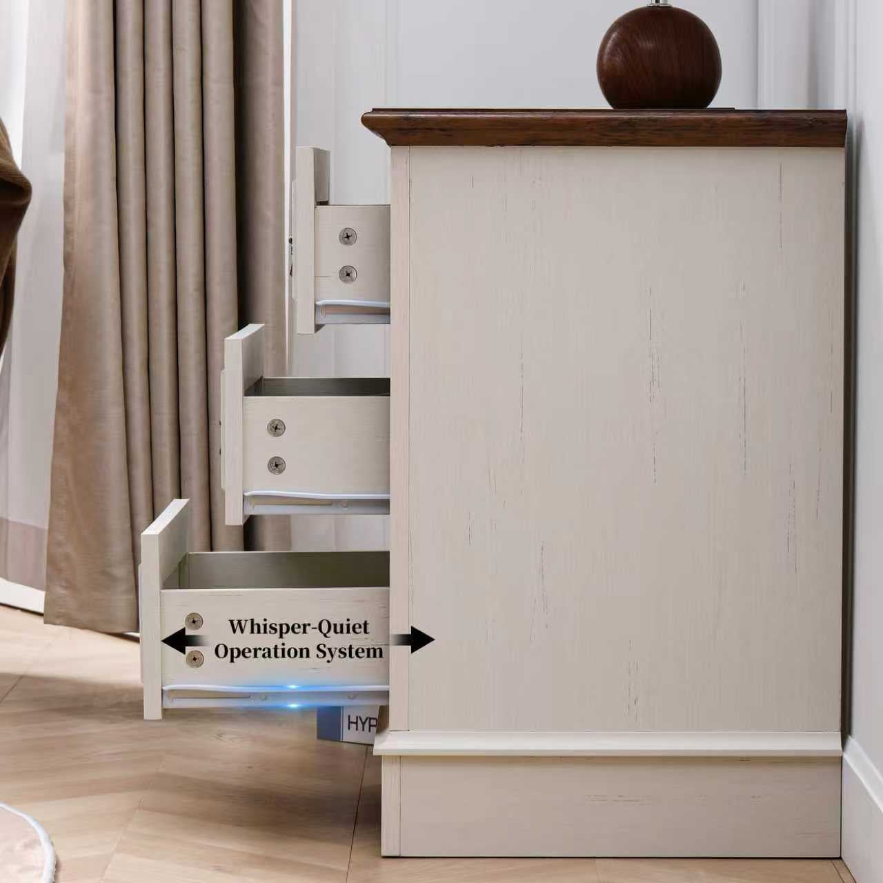 FIAKOA Farmhouse 3 Drawer Nightstand set of 2 for Bedroom, Rustic Bedside Table for Livingroom, White
