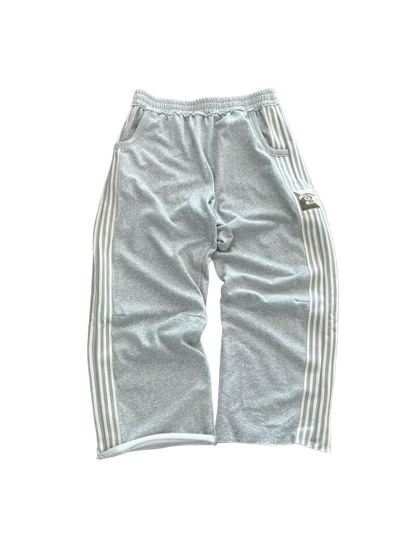 神シルエット◎ 90s~ Stripe Design 2 Tuck Slacks Vintage Stripe Track Pants - Mens Wide Leg Trousers, Elastic