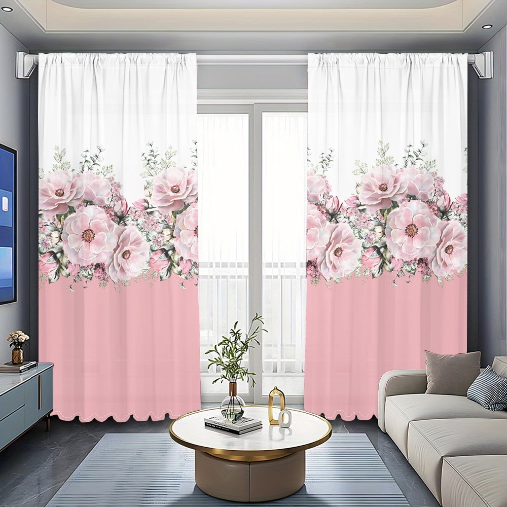 WNOOHIY Aesthetic Pink Peony Floral Bouquet Light-Filtering Curtains,39.5" × 87", Set of 2 Panels
