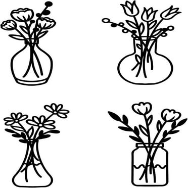 MDF Wood Wall Art Decorations Home Hanging Ornaments Vase Flower Pattern 160~230x350mm 4pcs/set