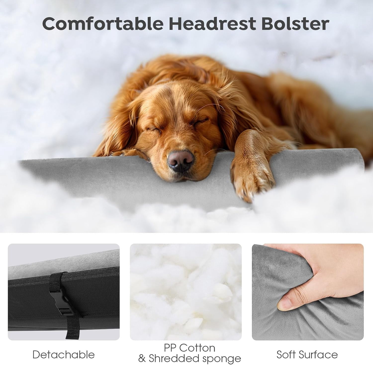Medium Elevated Dog Bed, Raised Dog Cot Bed with One-Sided Removable Headrest Bolster, Outdoor Dog Bed for Small Medium Dogs, Dog Hammock Bed Off Ground, Breathable Anti-Slip, M