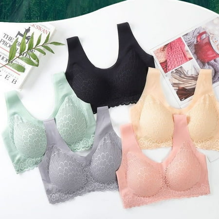 

dianhelloya sports bras for women Wide Shoulder Straps Beauty Back Latex Pads Wire Free Women Bra Lace Stitching Push Up Sport Brassiere