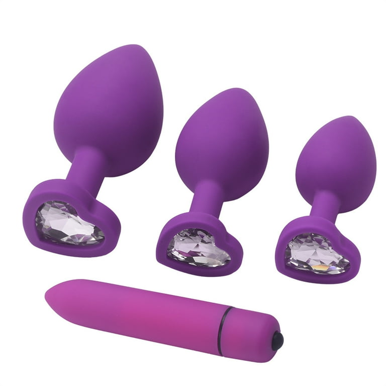 Anal Sex Trainer 4PCS Silicone Jeweled Butt Plugs，Anal Plug Set，Anal Sex  Toys Kit for Starter Beginner Men Women Couples, Purple