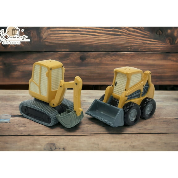 Ceramic Excavator Salt and Pepper Shakers 3.625 inch Hand Painted