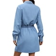 thumbnail image 4 of Women Long Sleeve Denim Dress Tie Waist Button Down Jean Mini Dresses with Pockets Blue S, 4 of 9