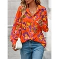 thumbnail image 4 of PRETTYGARDEN Women's Floral Blouses Dressy Casual V Neck Button Down Shirts Lantern Long Sleeve Boho Chiffon Spring Tops, 4 of 10