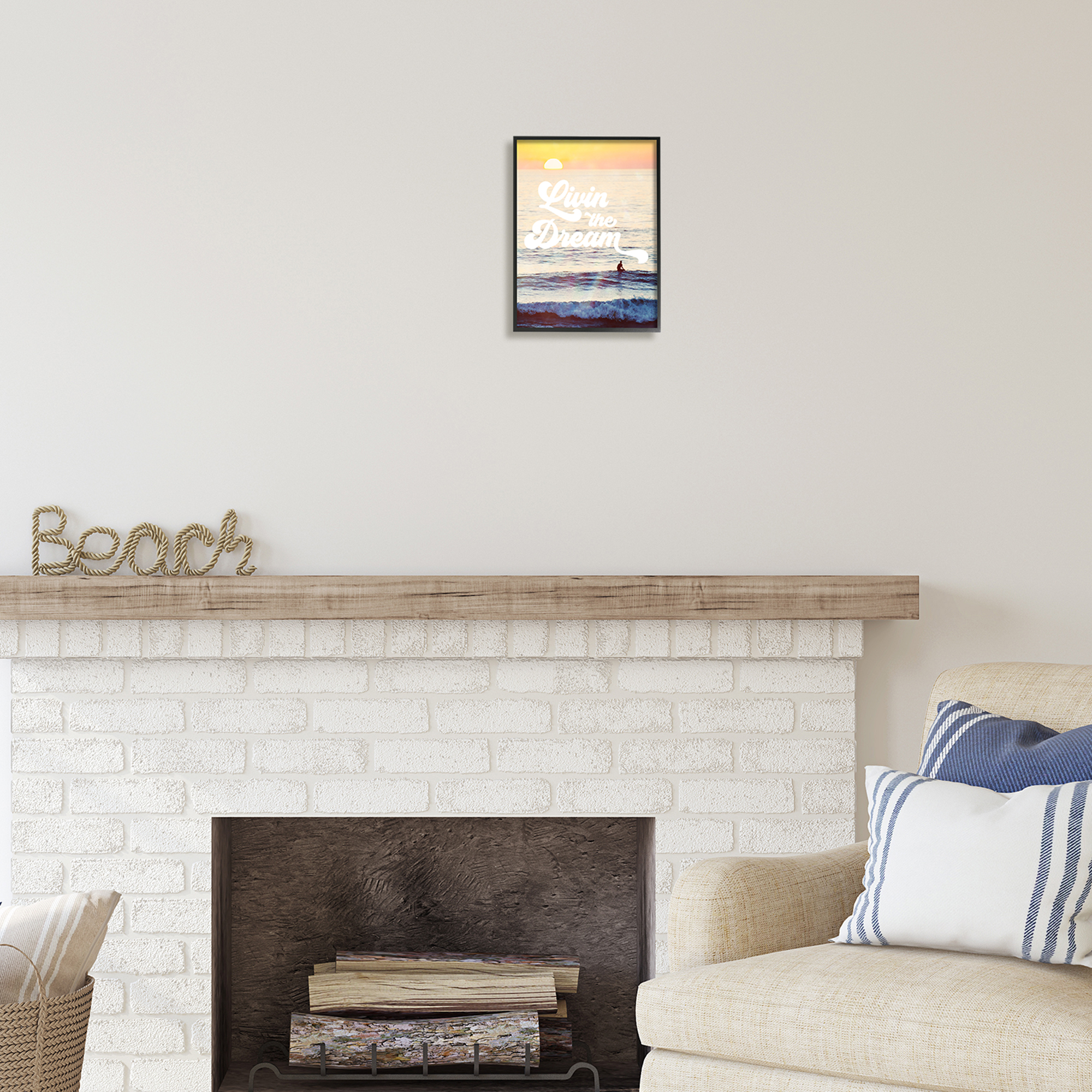 Stupell Industries Livin The Dream Phrase Nature Painting Black Framed Art Print Wall Art, 11 x 14