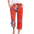 thumbnail image 1 of Aboser Capris Rouges pour Femmes Grande Taille, Pantalons Capri d'Été, Cordon de Serrage, Taille Élastique, Pantalons Raccourcis, Jambes Larges pour Dames, Skimmers en Lin, Pantalons Boho de Plage avec Poches, 1 of 4