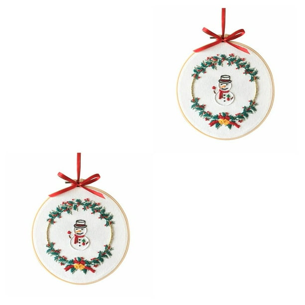 Injueey Kit de inicio de puntada de bordado de Navidad, aro de bordado de tela con patrón de Navidad hecho a mano, 334 S334 2piezas