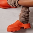 thumbnail image 3 of Women's Platform Mules Slip On Closed Toe Sandals Non Slip Thick Lug Sole Leather Clogs Comfortable Slides Slippers Orange Size 9, 3 of 4