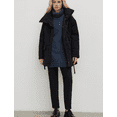 thumbnail image 7 of Women's Stand Collar Puffer Pattern Cotton Jacket Belt Button Up Long Sleeve Warm Coat Winter Outerwear, 7 of 7