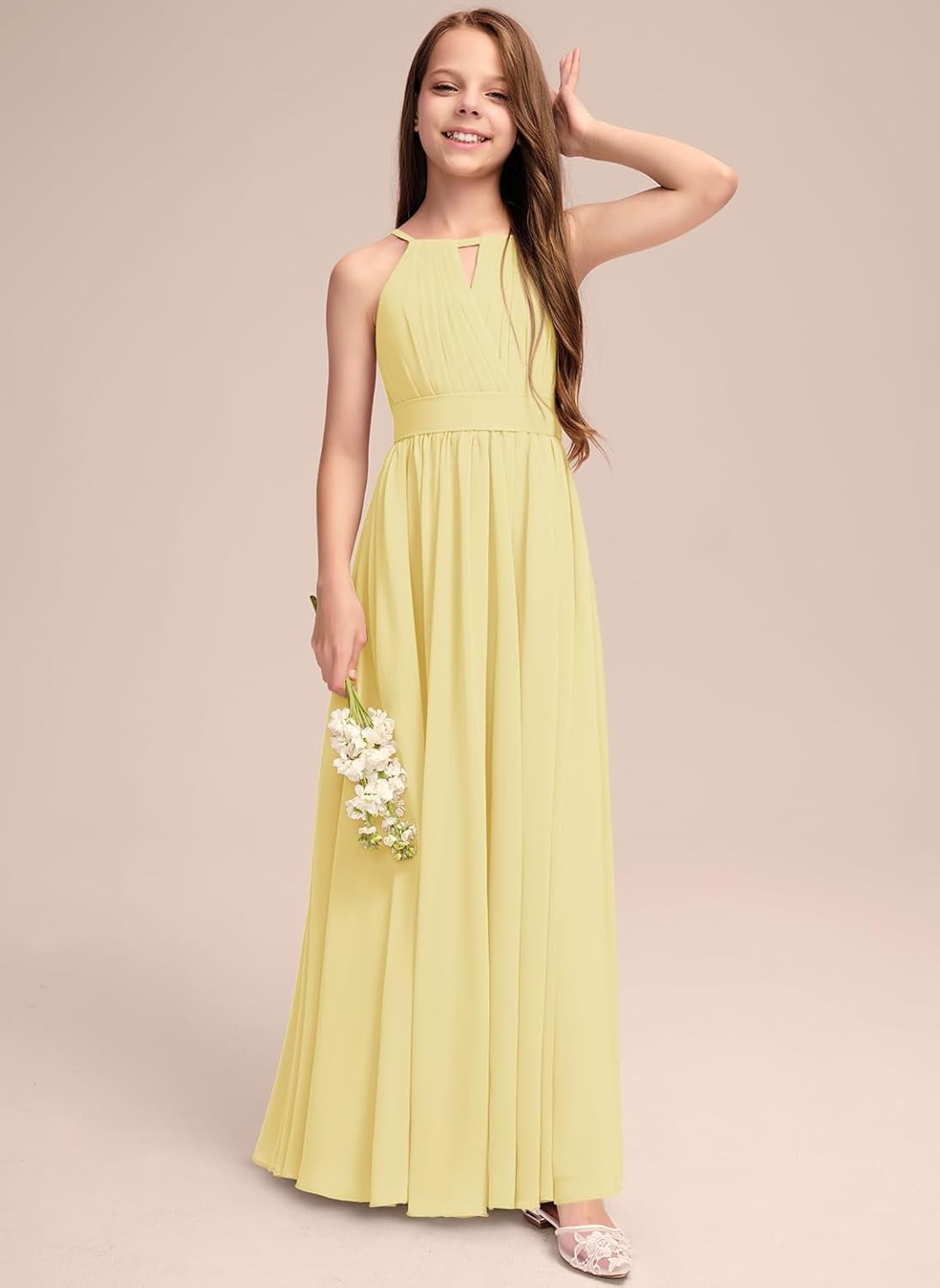 Drtj 2-14T Junior Bridesmaid Flower Girl Dresses Bow Pleated Halter  Floor-Length Chiffon Formal Party Wedding Dress - Walmart.com