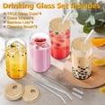 thumbnail image 2 of Vasos de Vidrio Sungwoo 4PCS con Tapas y Popotes de Bambú 500mL Transparentes, 2 of 7