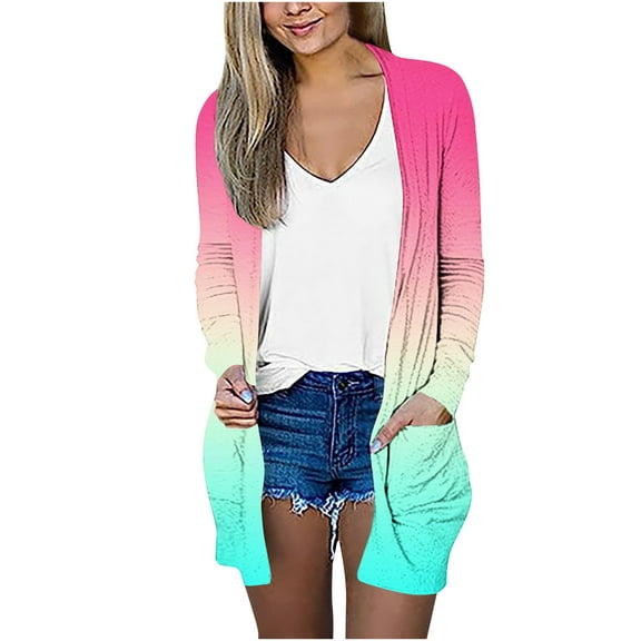 JGGSPWM Women Gradient Ombre Cardigans Long Sleeve Shirts Dressy Casual Outwear Open Front Cardigan Elegant Tunic Upstyle Tops Pink XL