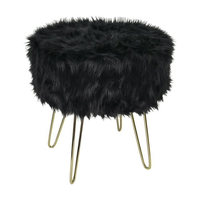 ITY International - Fluffy Ottoman/Footstool with Metal Base, 14.5'' x 16'', Black