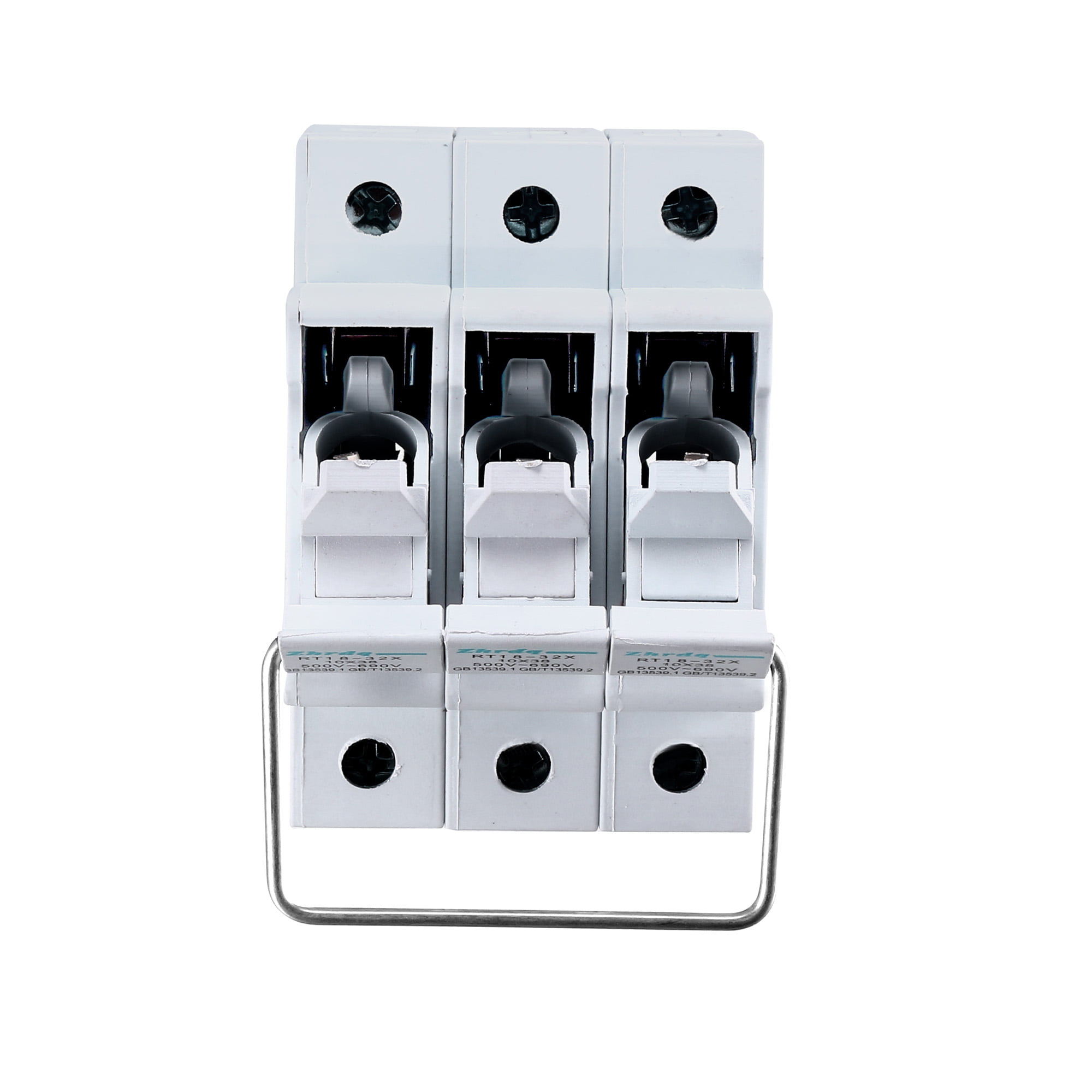 uxcell DIN Rail Mount Fuse Holder 3 Pole RT18-32 10mmx38mm with Indicator Light White 