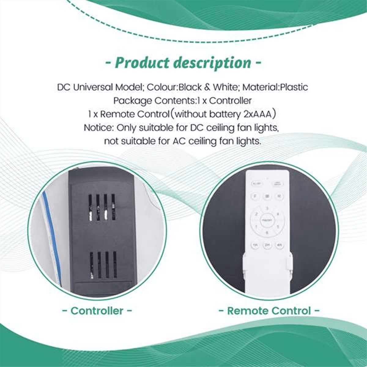 Universal Ceiling Fan Remote Control Kit 40W 6-Speed Timing Function Replacement for DC Fans & Lights