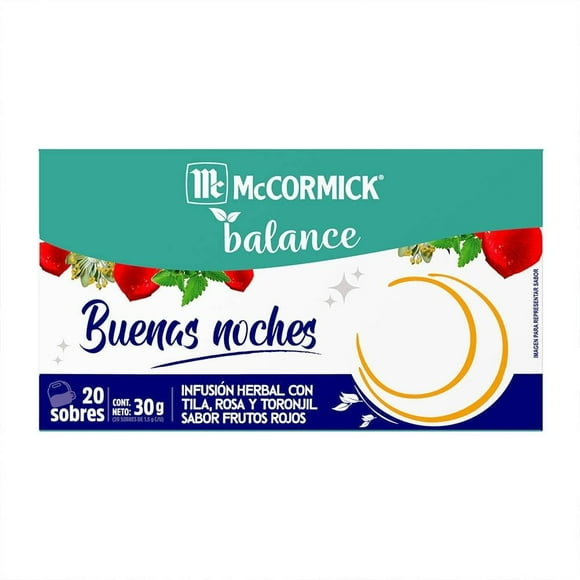 Infusión herbal McCormick Balance con tila, rosa y toronjil sabor frutos rojos 20 sobres