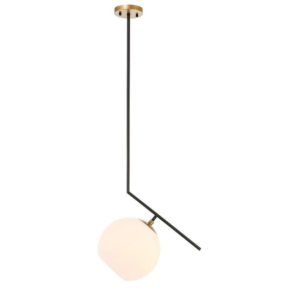 Ryland 1 Light Black And Brass And Frosted White Glass Pendant