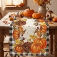 thumbnail image 3 of Smile Buffalo Check Plaid Fall Table Runner 13 x 72, Harvest Thanksgiving Pumpkins Mushrooms Birdhouse Maple Leaves, 3 of 8