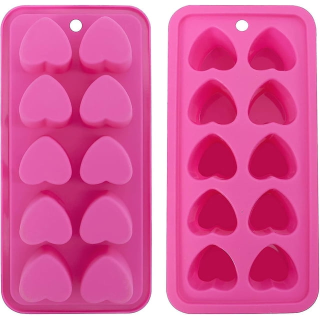 Bandeja de silicona con forma de corazón para cubitos de hielo, chocolate y dulces. Moldes fáciles de desmoldar para cócteles, whisky y bebidas (2 unidades, rosa).