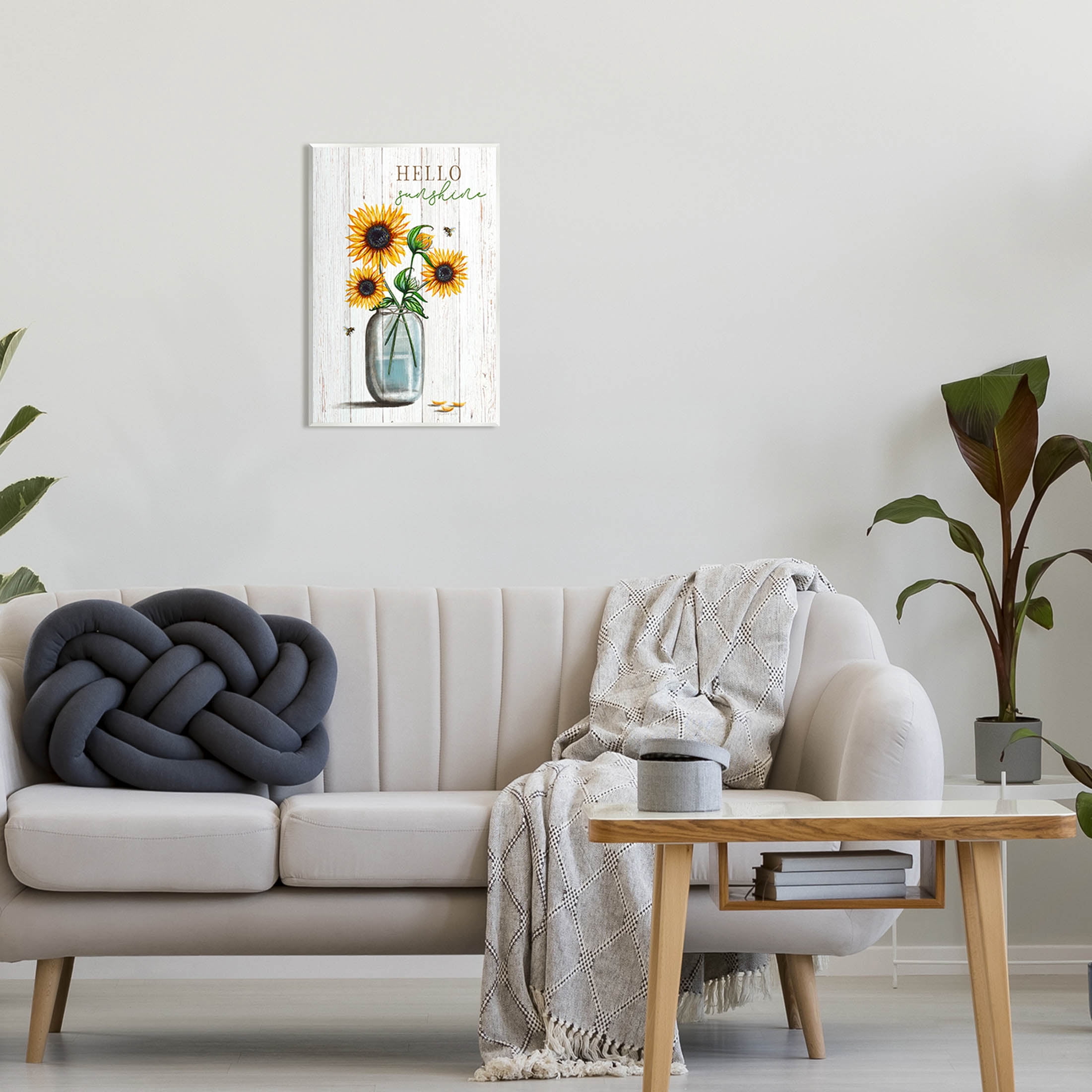 Stupell Industries Hello Sunshine Rustic Sunflower Jar Graphic Art Unframed Art Print Wall Art, Design by Elizabeth Tyndall